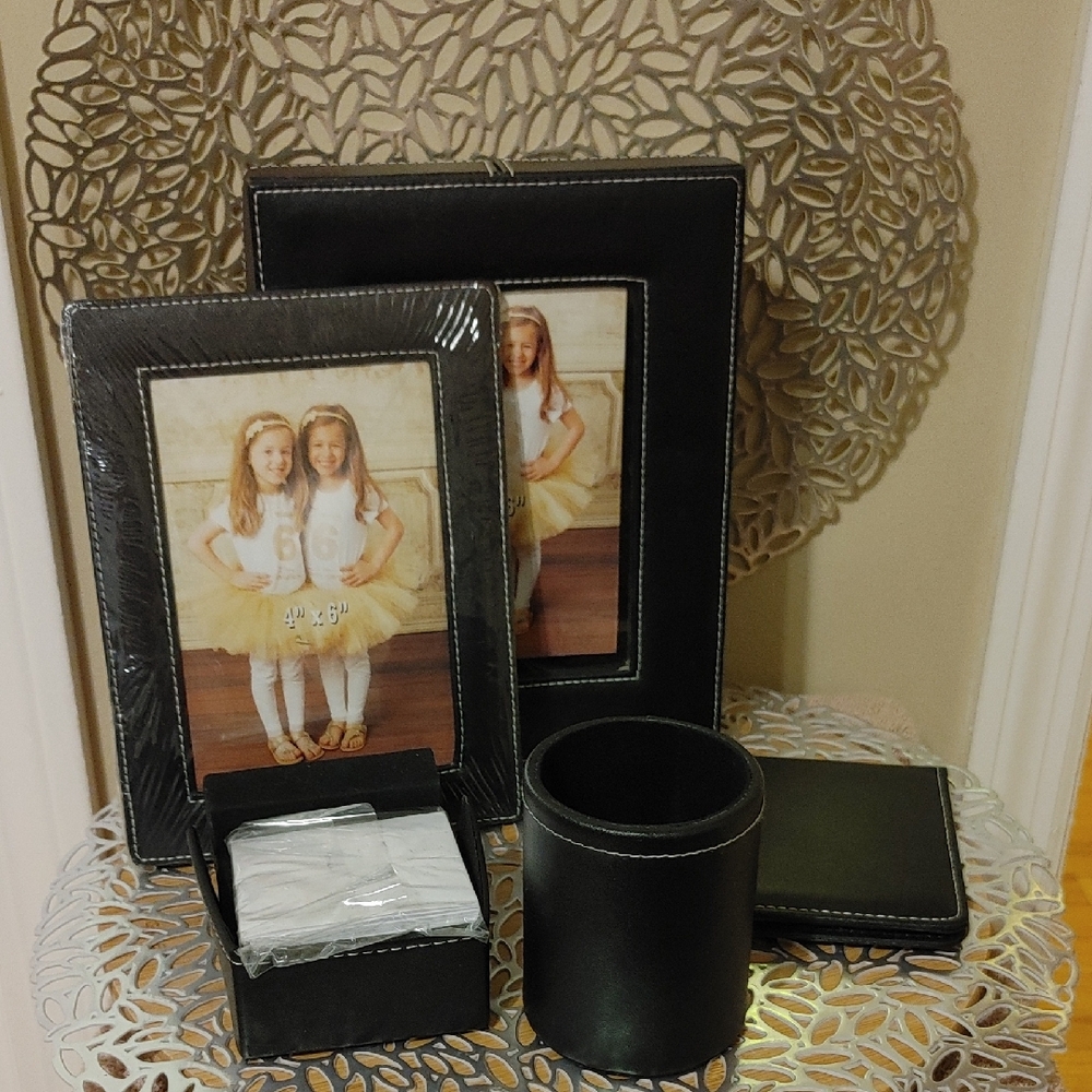 Elegant Black Leather Photo Frame Set